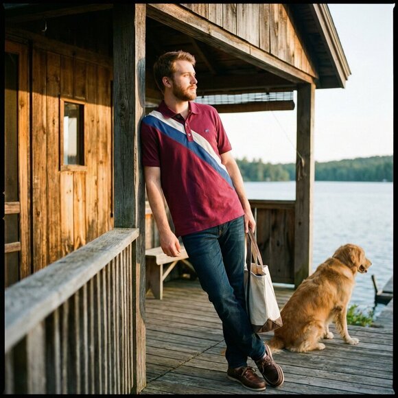 Banana Republic Other - Banana Republic Men’s L Polo Maroon Rugby Stripe Preppy Retro Colorblock Classic